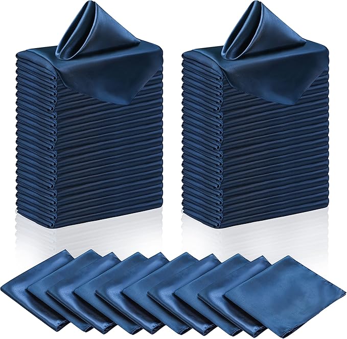 Manyshofu 50 Pieces Navy Blue Satin Napkins - 12x12 Inches Cloth Napkins, Square Satin Fabric Napkin Set - Elegant & Smooth Table Napkins for Wedding Dinner Party Lunch Banquet Decoration