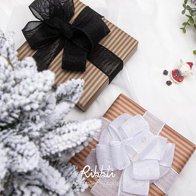 Ribbli White Burlap Wired Ribbon, 1-1/2” Inch x Continuous 20 Yard, White Wired Ribbon for Wreaths,Big Bows,Tree Decoration,Outdoor Decoration