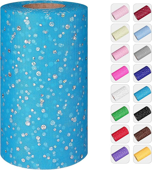 Glitter Tulle Rolls, 6” by 50 Yards (150FT) Netting Fabric Tulle for Tutu Skirts Sewing Birthday Wedding Party Decoration (Peacock Blue)
