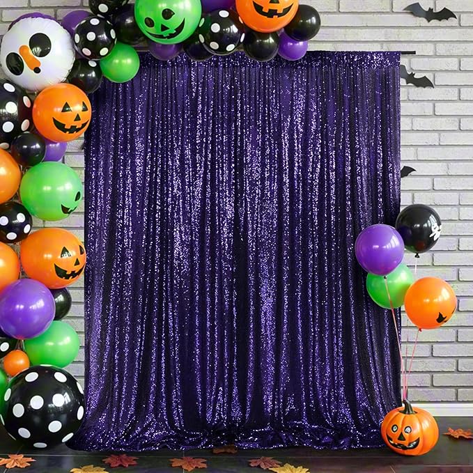 Eternal Beauty Purple Sequin Backdrop, 5x7 Ft Halloween Glitter Background Curtains for Shimmer Photography Party Wedding Birthday Back Drop Decor