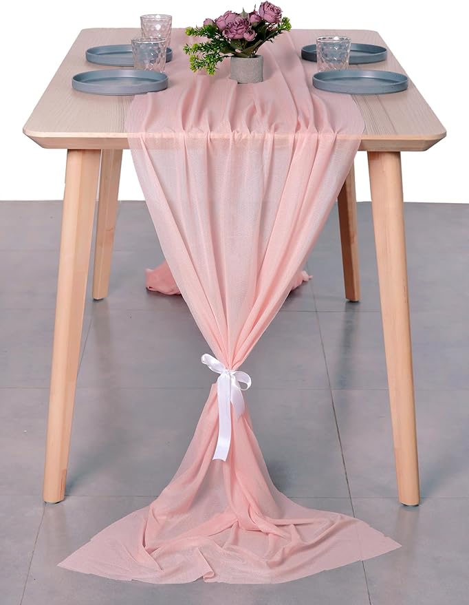 MDS Halloween Chiffon Table Runner - 25 Pack, 29 x 120 Inches, 10ft Each - Sheer Spooky Table Runners for Haunted House Parties, Trick-or-Treat Tables, Witchy Décor, Wedding & Events - Dusty Rose