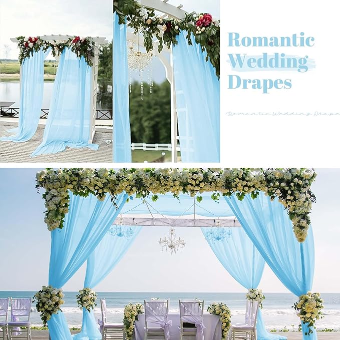 4 Panels Light Blue Wedding Arch Draping Fabric Cheesecloth Fabric 35" x 20FT Gauze Fabric Arch Drapes for Wedding Reception Sheer Backdrop Photo Background Household or Out Door Curtain