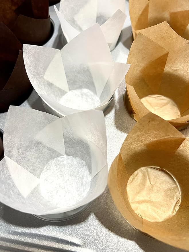 150-Pack Nordic Paper Brown Tulip Muffin Liners for Baking - Odorless, Non toxic Cup, Grease-Resistant Cupcake Wrappers for All Occasions - Perfect for Weddings, Birthdays, Showers! (Brown)