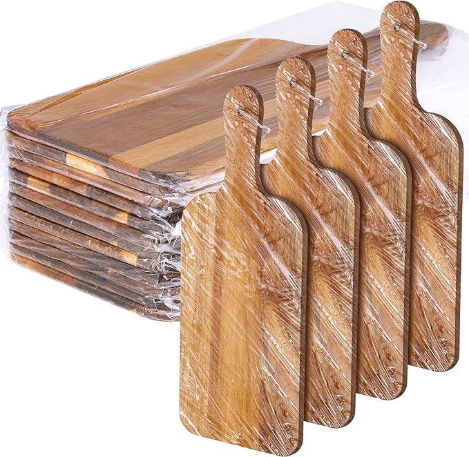 Patelai 12 Packs Wooden Cutting Board Set with Handles Large Kitchen Serving Plain Chopping Board Bulk Gifts for Mom for Vegetables Meat Pizza Cheese Fruit Bread(Acacia Wood,15 x 7 Inch)