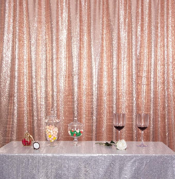 SquarePie Sequin Backdrop Curtain Not See Through Background for Wedding Party 7FT x 7FT Rose Gold