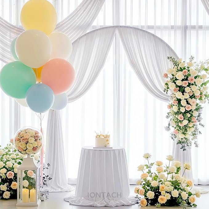 Wedding Arch Draping Fabric 29" x 19Ft Sheer Drapes for Backdrop Wedding Ceremony Reception Ceiling Decor Curtain Baby Bridal Shower Decoration (White, 3 Panels)