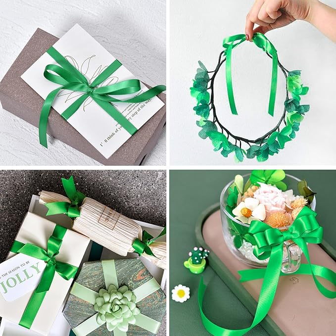1/2 Inch Emerald Green Satin Ribbon 50 Yards Solid Fabric Ribbons for Gift Wrapping, Crafts and DIY Projects, Bows Making, Wedding, Party, Holiday Decor