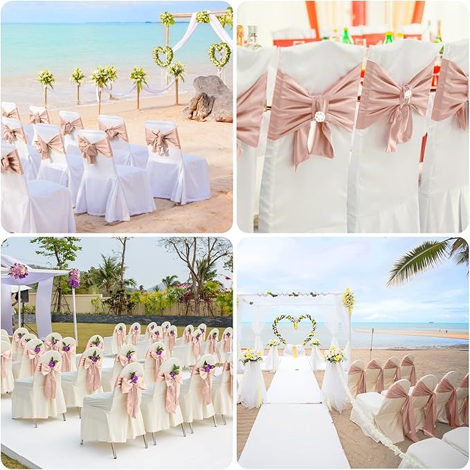 10 PCS Blush Pink Satin Chair Sashes Bows Universal Chair Ribbon Ties Back Sash for Wedding Party Reception Events Banquets Hotel Event Chair Cover Decoration (7x108 inch)