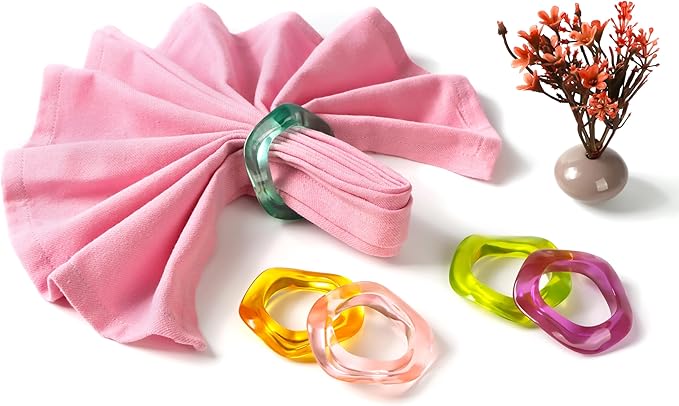 Set of 12 Epoxy Resin Napkin Rings - Handcrafted Napkin Ring Holders 1.5" Napkin Rings for Christmas Party Decoration, Dinning Table, Family Gatherings, Table Décor(Multi Pastel)- ALPHA Living HOME