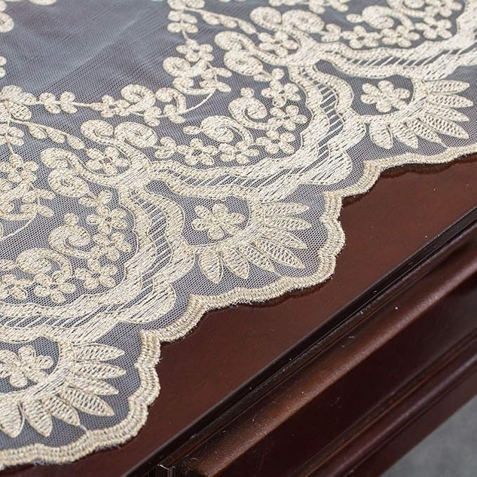 ARTABLE Rectangle Table Runner Lace Macrame Embroidered Table Runners with Exquisite Vintage Shabby Chic for Holiday Wedding Long Dinner Tables (Light Gold, 12 x 96 Inch)