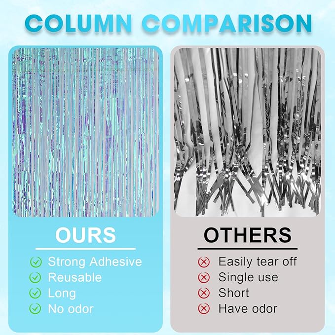 3 Pack 3.3x8.2 Feet Neon Iridescent Foil Fringe Backdrop Curtains, Tinsel Streamers Birthday Party Decorations, Fringe Backdrop for Graduation, Baby Shower, Gender Reveal, Disco Party
