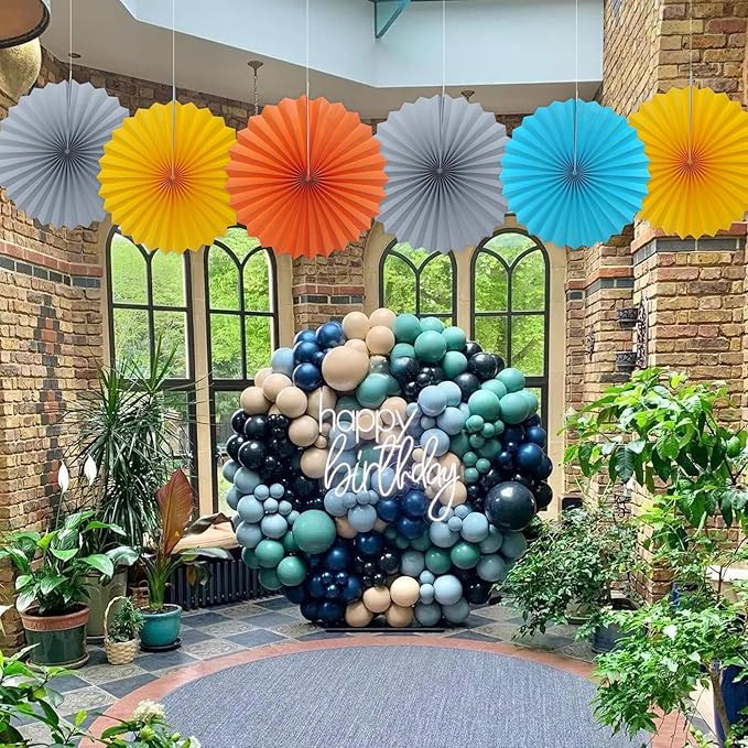 Gray Party Decorations,Wedding Decorations for Party Events Accessories,Anniversary Decorations,Birthday Decorations for Men,16in Hanging Paper Fans 30 Color DIY Set(Gray)