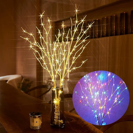 Birchlitland Lighted Birch Branch Battery Operated with 8 Functions 100 LED 32IN Multi Color and Warm White Lights, Artificial Tree Branch with Warm,Fireplace Christmas Holiday Decoration
