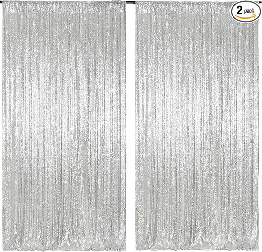 Poise3EHome Silver Sequin Backdrop Curtain, 2 PCS 5FT x 10FT Sequin Panels for Backdrop,Sequence Wedding Party Background Drapes