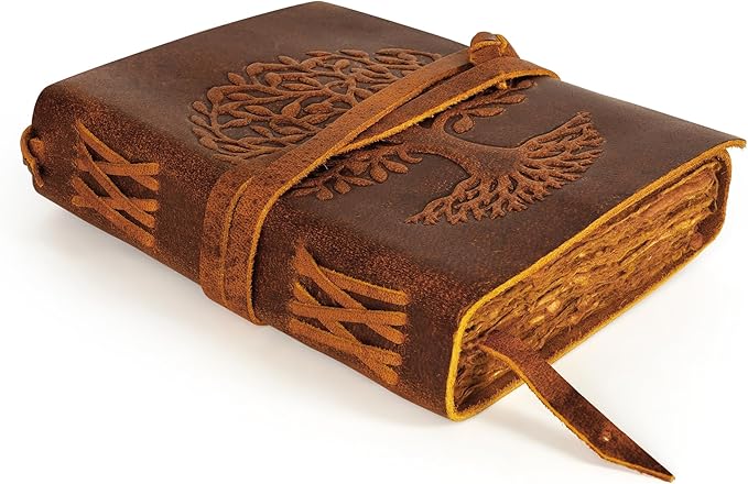 LUXEORIA Tree Of Life Leather Journal for Women and Men, Handcrafted Leather Journal for Writing Womens, Sketchbook, Travel Diary with Unlined Deckle Paper, Tan 6x8
