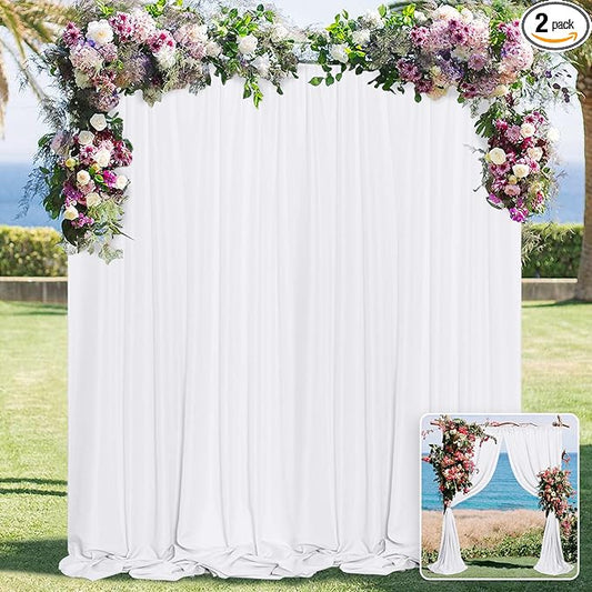 10 ft × 10 ft White Backdrop Curtain for Wedding Decor Holiday Party - White Wedding Backdrop Polyester Photography Backdrop Drapes Baby Shower Birthday Privacy Sliding Curtains Home Decor, 2 Panels