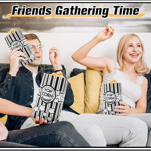 200 Pcs Paper Popcorn Bags Bulk 2 oz Large Flat Bottom Boxes Red and White Disposable Container Sleeve Movie Night Popcorn Bucket for Retro Movie Themed Party Carnival Supplies (Black and White)
