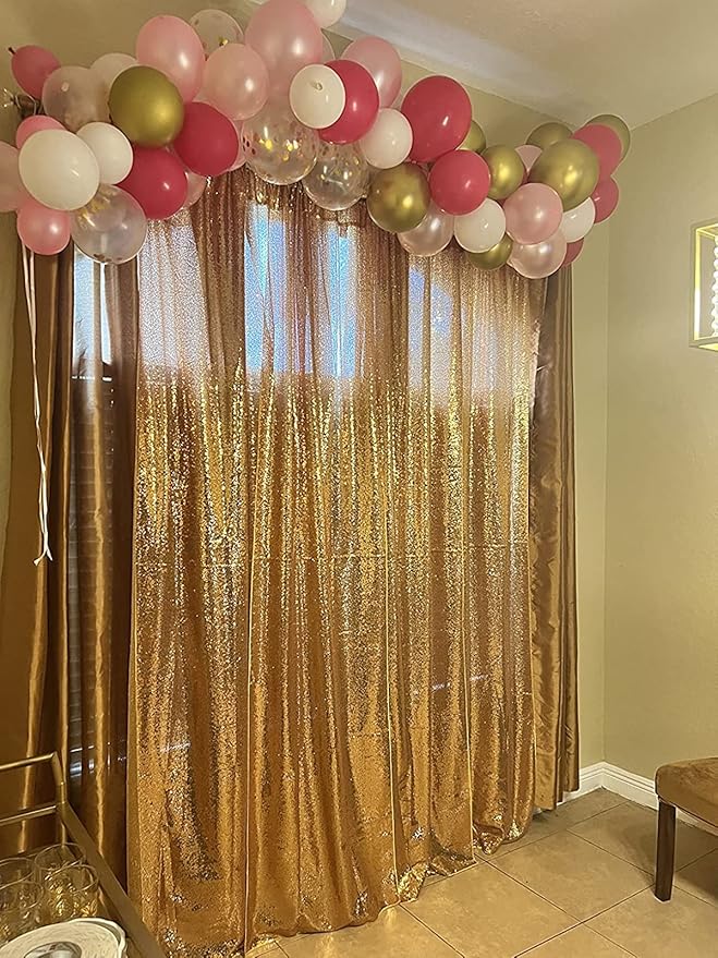 Gold Sequin Backdrop Curtains 2 Panels 4FTx8FT Glitter Gold Photo Backdrop Drapes Party Wedding Baby Shower Curtain Sparkle Photography Background