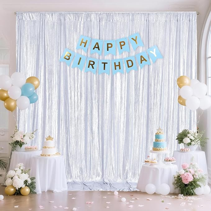 Silver Backdrop Curtains 4.8x8ft Sequin Photo Backdrop Drapes Curtains for Wedding Decorations Christmas Birthday Wrinkle Free Fabric