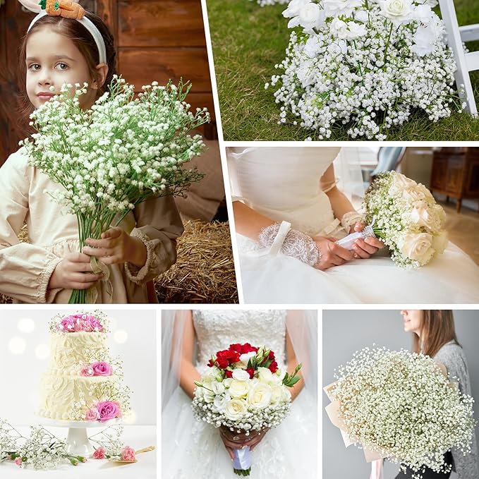 Babys Breath Artificial Flowers, Real Touch Babys Breath Flowers Artificial Bulk for Wedding Decor, White Fake Flowers for Party Home Garden Decor (12, White)