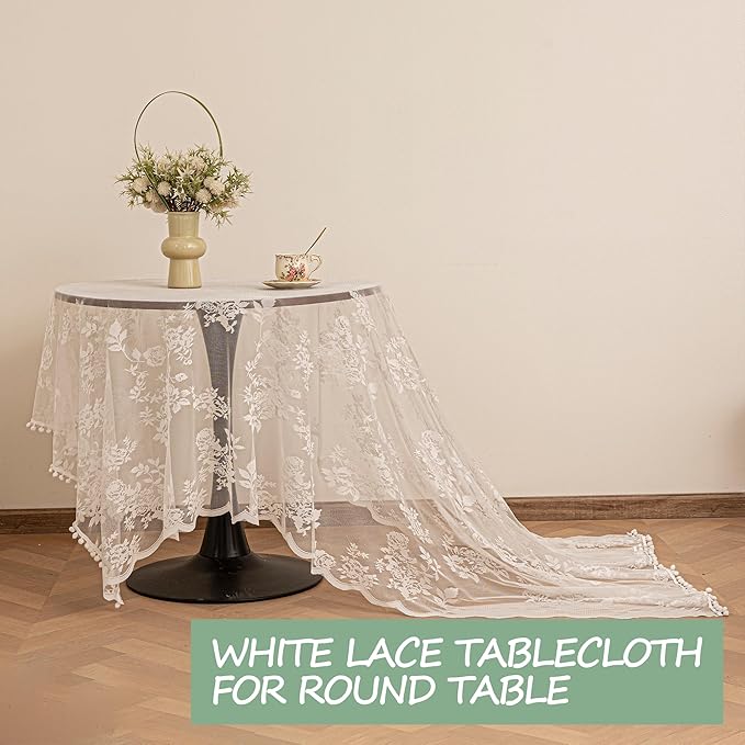 Jayla White Lace Tablecloth for Rectangular Tables, Vintage Style Wedding Table Cloths for Reception, Baby Shower, Birthday Party, Formal Dining, Dinner Parties 60 X 102 Inches
