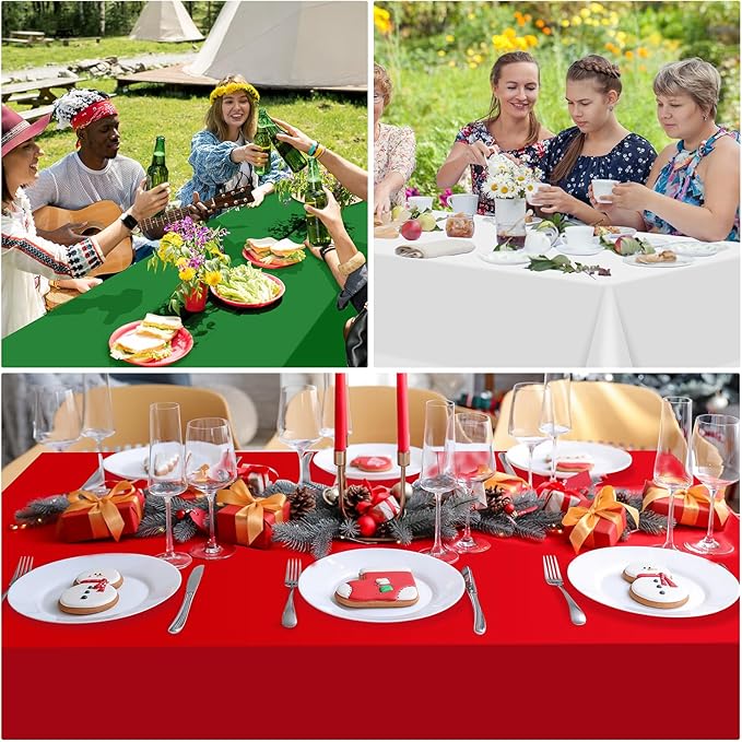 MASHAN 24 Pack Christmas Tablecloth Bulk, Red White Green Disposable Tablecloths, Rectangle Italy Theme Table Covers for Christmas Family Gathering Dining and Italian Party Decoration,54 x 108 Inch