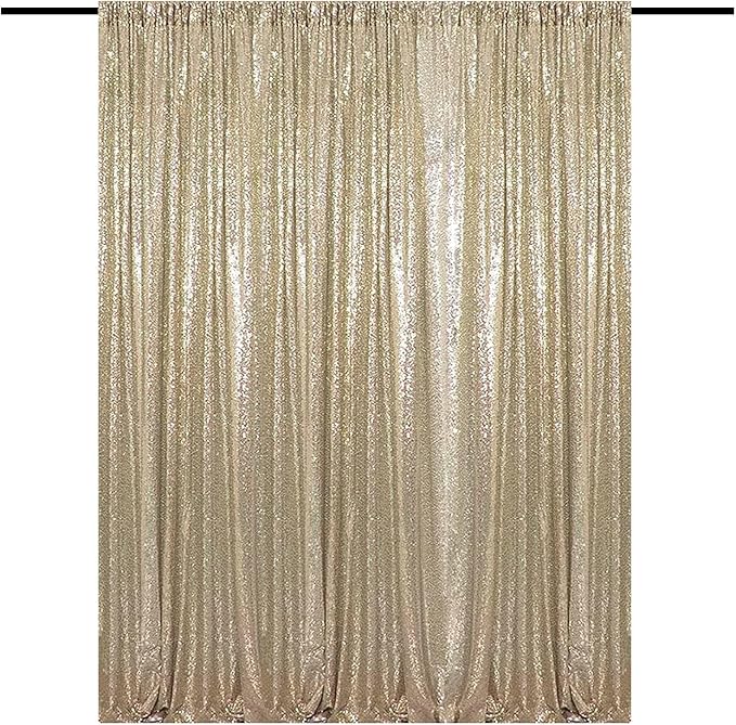 Champagne Gold Sequin Backdrop Curtains 8FTx8FT 1 Panel Sparkly Background Drapes for Party Birthday