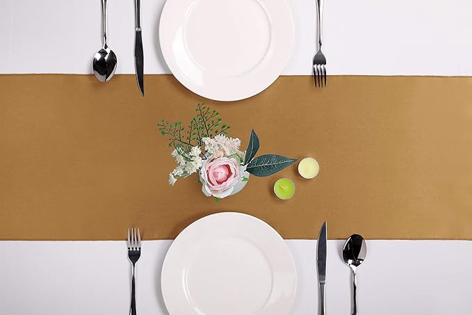 15-Pack Satin Table Runner Old Gold 12 x 108 inches Long, Table Runners for Wedding, Birthday Parties, Banquets Decorations（15 Pack, 12x108 Inch, Old Gold）