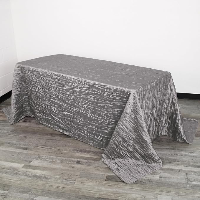 YOUR CHAIR COVERS - 90 x 132 Inch - 6 ft Dark Silver/Platinum Rectangular Crinkle Taffeta Tablecloth – Elegant Table Linen for Banquet Tables, Weddings & Events