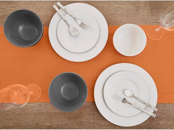 Solino Home Linen Pumpkin Table Runner 72 Inches Long - 100% Pure Linen Hemstitch Table Runner 14 x 72 Inch for Dresser, Dining, Fall, Autumn, Halloween, Thanksgiving, Holiday - Classic Hemstitch