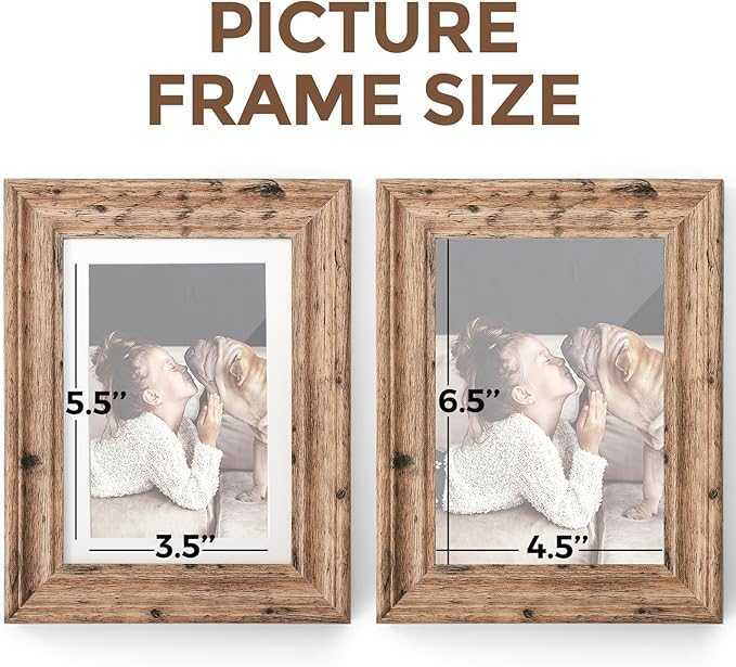 TWING 5x7 Picture Frames Set of 6, Rustic Picture Frame 4x6 with Mat or 5X7 Without Mat, Tabletop Display Wall Mounting Collage Photo Frames Brown Walnut Wood Pattern