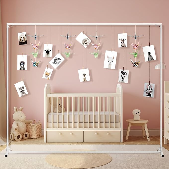 Walensee 7.9FTx6.6FT White Wedding Arch Backdrop Stand, Adjustable Square Metal Arch Frame for Ceremony Party Birthday Baby Shower Bridal AnniversaryGarden Balloon Photo Decoration