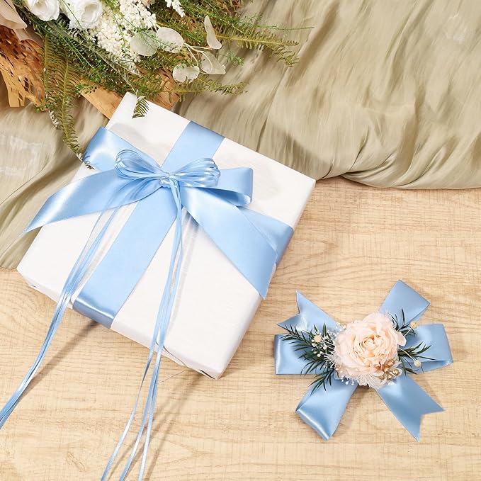 LaRibbons Light Blue Satin Ribbon 1/8 Inch 100 Yards Thin Luxury Double Faced Sky Blue Silk Ribbon for Flower Bouquet Crafts Gift Wrapping Wedding Babyshower Decoration