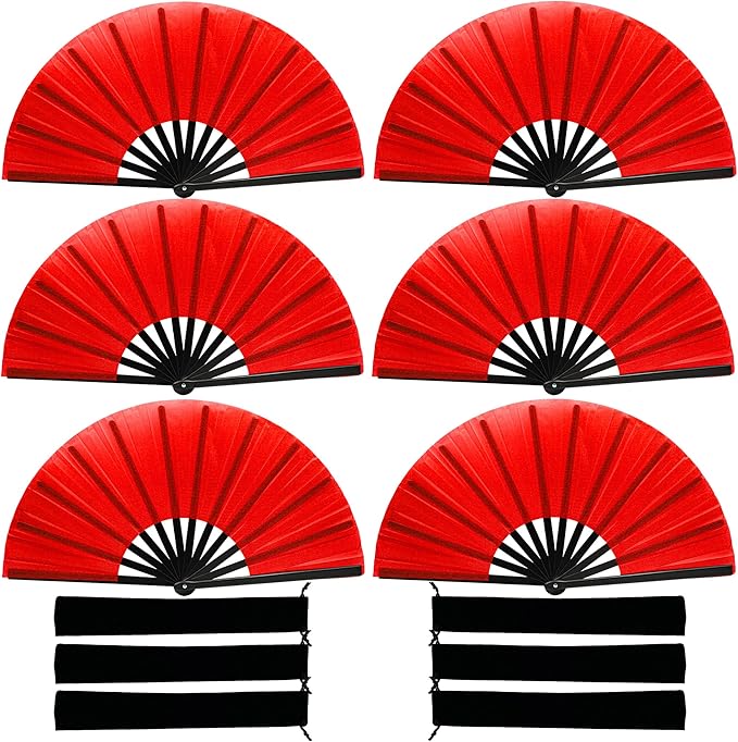 13inch Large Rave Fan Popping Clacking Fans for Line Dancing,Hand Fans for Women Foldable,Boots on The Ground Fan,Portable for Outdoor,Wedding,Party,Decoration (6pcs red)