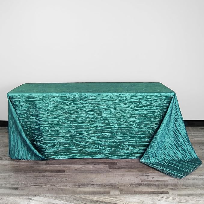 YOUR CHAIR COVERS - 90 x 156 inch Rectangular Crinkle Taffeta Tablecloth - Teal, Rectangle Table Linens for 8 ft Rectangular Tables, Wedding Crushed Table Cloth