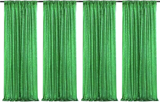 Green Sequin Backdrop Curtains 4 Panels 2FTx8FT Glitter Green Photo Backdrop Party Wedding Baby Shower Curtain Sparkle Photography Background
