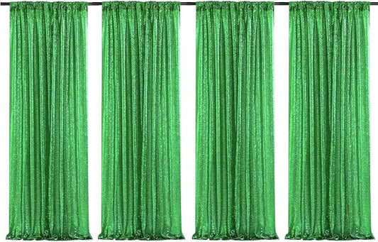 Green Sequin Backdrop Curtains 4 Panels 2FTx8FT Glitter Green Photo Backdrop Party Wedding Baby Shower Curtain Sparkle Photography Background