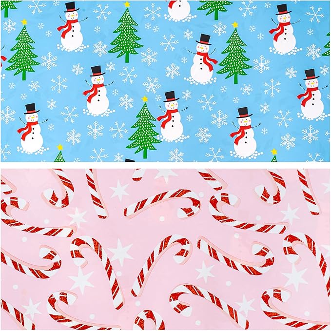 LeZakaa Christmas Wrapping Paper for Kids, Mini Roll, Red Truck, Snowman Christmas Tree in Blue & Pink Candy Cane Reversible Design for Winter Holiday Family Gathering, 17 inches x 32.8 Feet