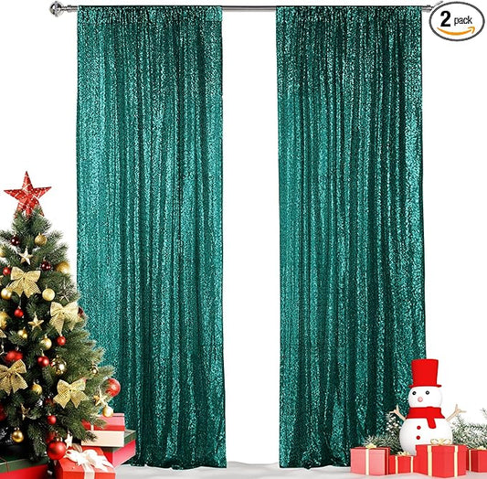 Hahuho Hunter Sequin Backdrop Curtain, 2PCS 2FTx8FT Glitter Backdrop Curtain for Parties, Christmas, Wedding, Party Decoration（2 Panels, 2FT x 8FT, Hunter