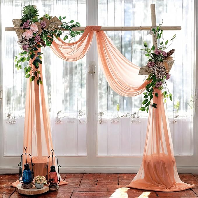 MDS Halloween Chiffon Draping Fabric - 1 Panel, 30" Wide x 50ft Long - Sheer Spooky Arbor & Canopy Drapery for Haunted House Backdrops, Party Ceilings, DIY Costumes & Themed Events - Coral Peach