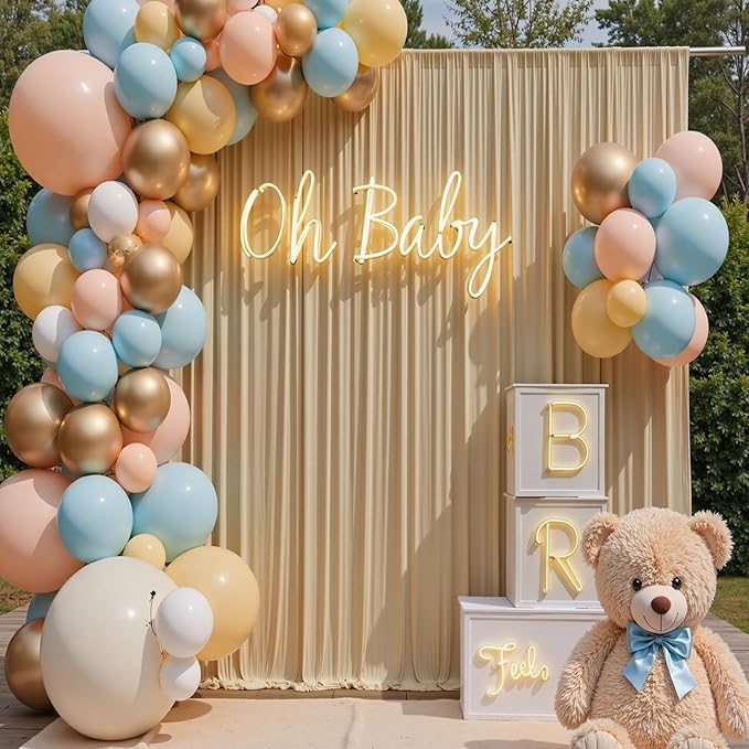 20×12 ft Wrinkle Free Beige Backdrop Curtain for Weddings Parties, 4 Panels 12ft Silky Polyester Wedding Drapes Backdrop Photo Back Drop Cloth for Birthday Baby Shower Photography Backgrounds