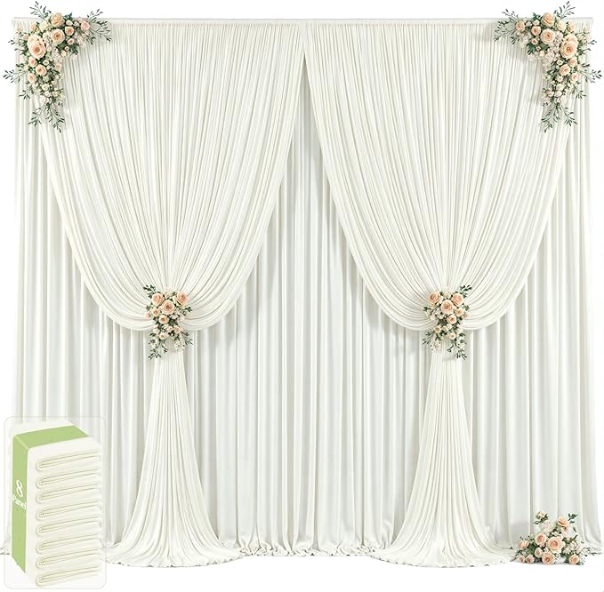 40ft x 12ft Ivory Backdrop Curtains Wrinkle Free Backdrop Curtain for Wedding Parties Ivory Fabric Backdrops Drapes Back Drop Cloth Bridal Shower Stage Curtains Wedding Decorations for Reception