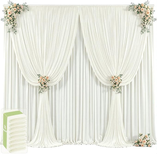 40ft x 12ft Ivory Backdrop Curtains Wrinkle Free Backdrop Curtain for Wedding Parties Ivory Fabric Backdrops Drapes Back Drop Cloth Bridal Shower Stage Curtains Wedding Decorations for Reception