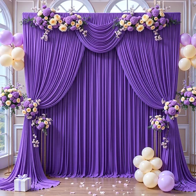40ft x 12ft Purple Backdrop Curtains Wrinkle Free Backdrop Curtain for Wedding Parties Purple Fabric Backdrops Drapes Back Drop Cloth Bridal Shower Stage Curtains Wedding Decorations for Reception