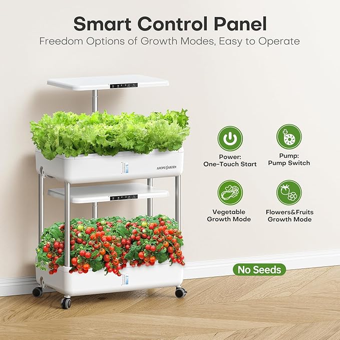 Ahopegarden Hydroponics Growing System Indoor Garden, 44 Pods Plant Herb Garden Germination Kit with LED Grow Light, 20L Double-Layer Large Capacity Hydrophonic Planter Grower for Vegetable Fruit
