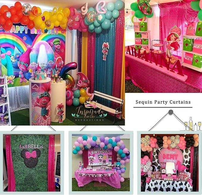 Hot Pink Sequin Backdrop Curtains 4FTx8FT 2 Panels Fuchsia Sparkle Backgound Drapes Glitter Metal Backdrop Curtain for Weddings Showers Photophy Parties Birthday