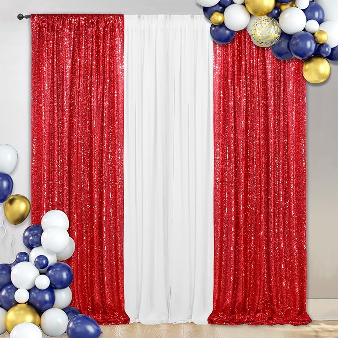 SquarePie Sequin Curtain Backdrop 2FT x 8FT Red 2pcs Background for Wedding Party Christmas