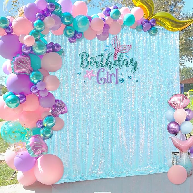 Blue Iridescent Sequin Backdrop 8ft x 8ft Glitter Photo Booth Black Backdrop Curtains