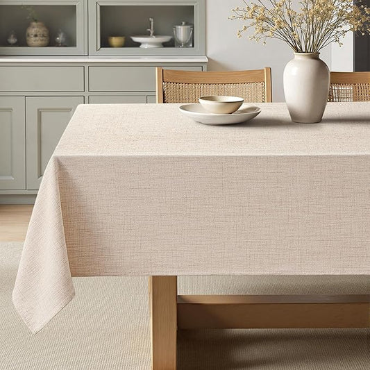 MIULEE Ivory Linen Tablecloth 52x70 Inch Rectangle Table Cloth Waterproof,Stain Resistant & Wrinkle Resistant for Dining Party Wedding