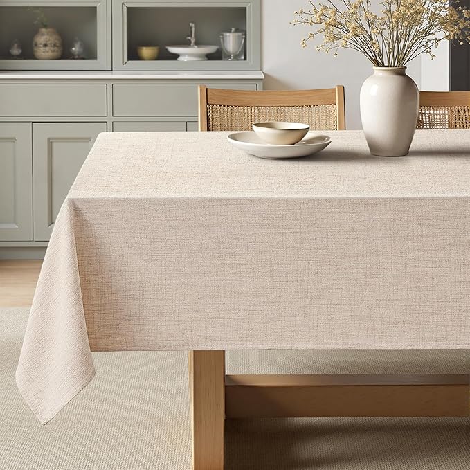 MIULEE Ivory Linen Tablecloth 60x104 Inch Rectangle Table Cloth Waterproof,Stain Resistant & Wrinkle Resistant for Dining Party Wedding